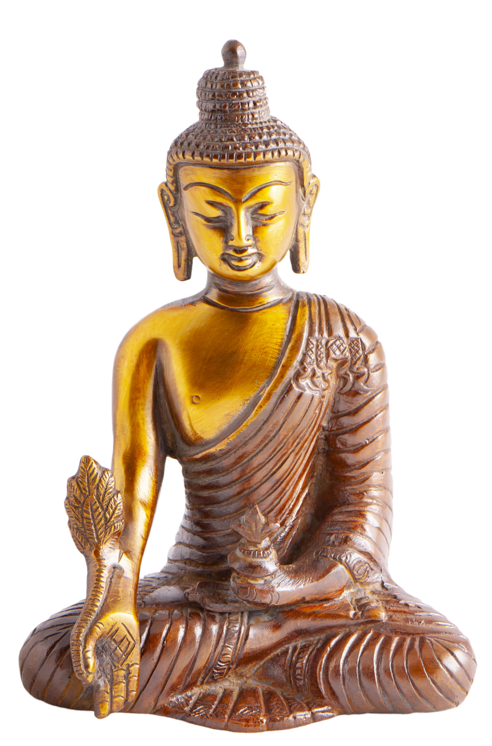 Buddha-statyett av mässing, 16 cm