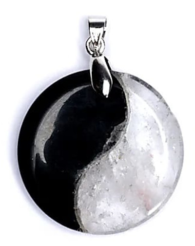 Hänge Yin Yang av Obsidian & Bergkristall, 30 mm
