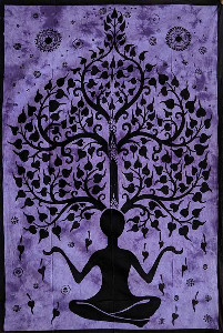 Sängöverkast enkelsäng - Yoga och träd, violett